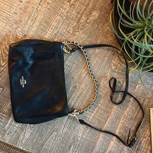 Coach Black Leather Crossbody with Chain Detail
